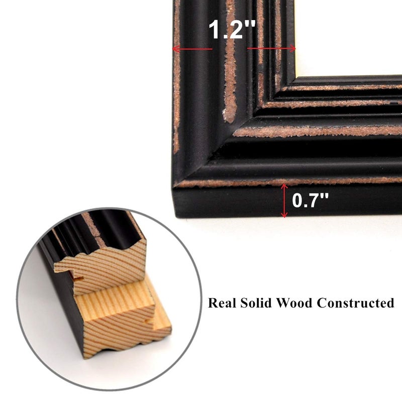 Bamber Wood Picture Frames 11x14 Black Wooden Photo Frame Set for Wall and Tabletop, Rustic Vintage Style, Pack of 3 - Image 2